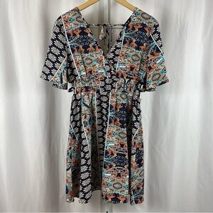 Shein Medium 6 Flowy Abstract Floral Print Dress Side Cut Outs Summer Vacation